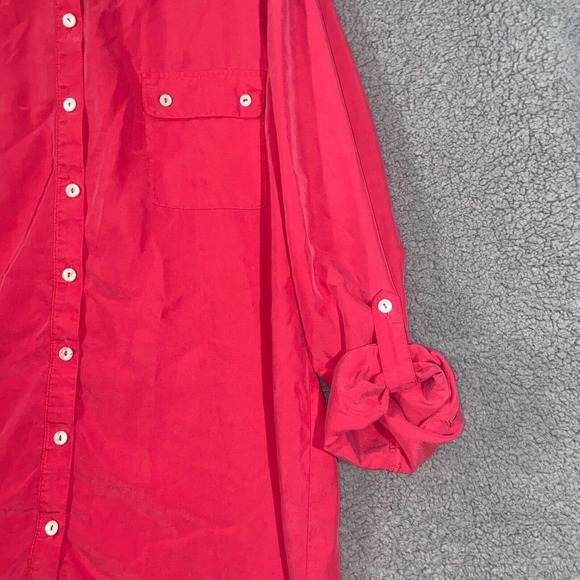 Chico's Button Up Womens 2 Red Solid Long Sleeve Pockets High Low Casual Adult - Picture 13 of 15